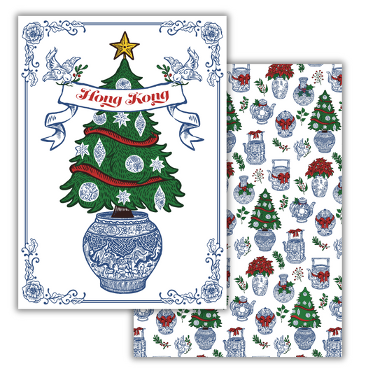 CHRISTMAS TEA TOWEL:Festive Blue & White (set of 2)