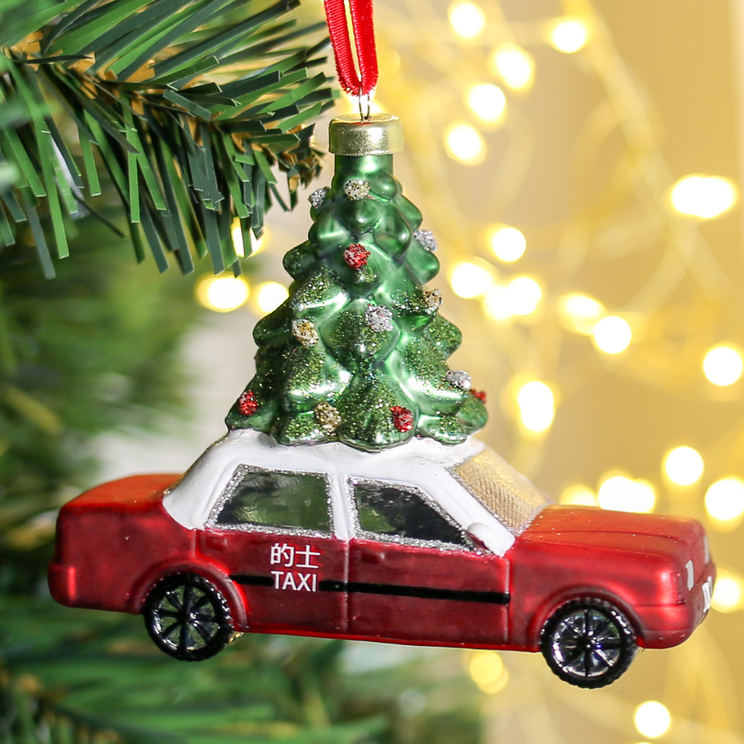 HAND PAINTED GLASS DECORATION : Taxi Tree