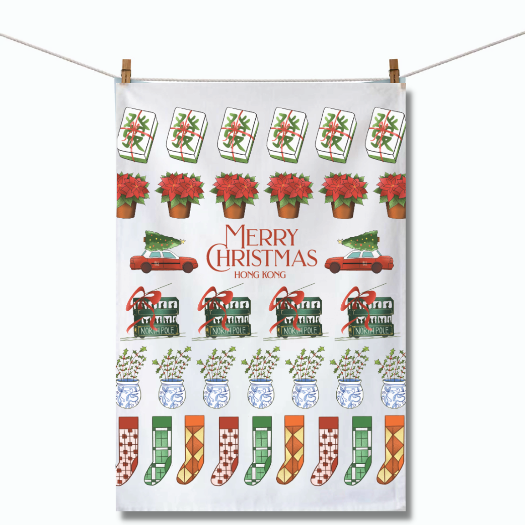 CHRISTMAS TEA TOWEL: Hong Kong Icons