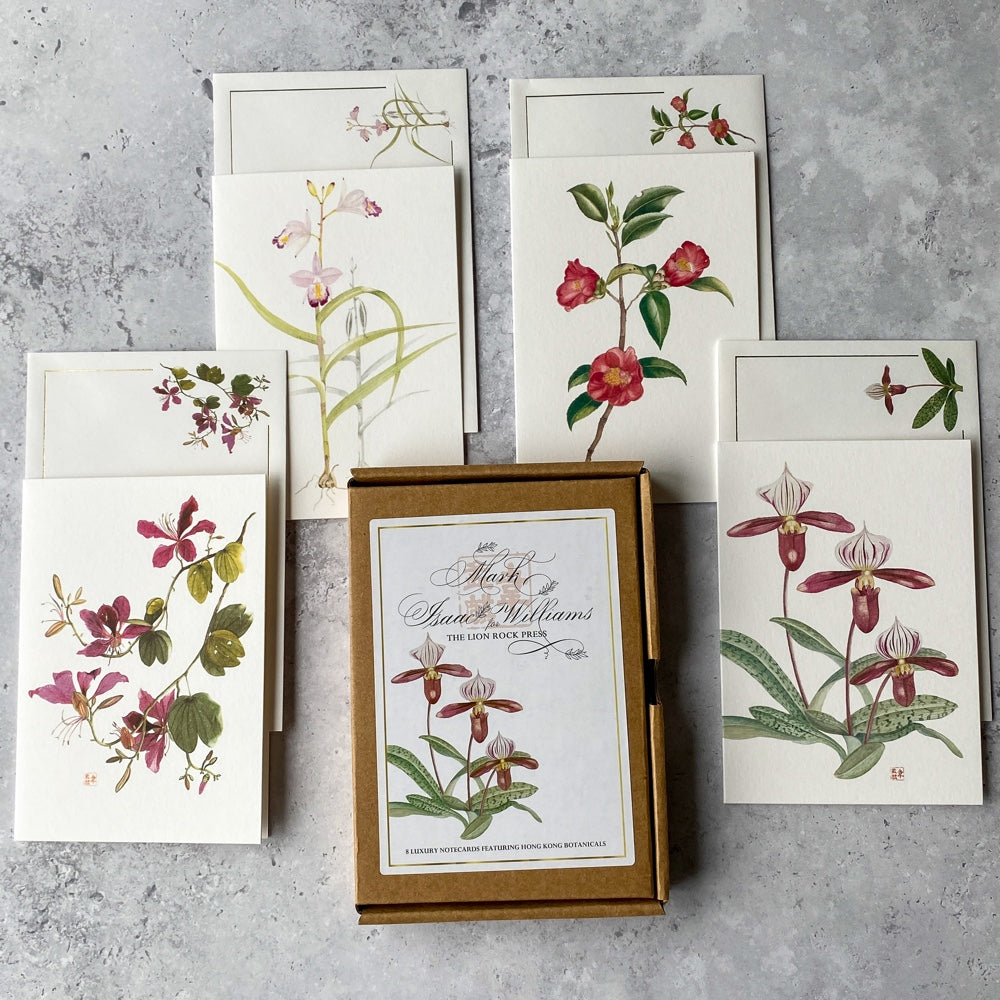 Gray BOXED NOTECARDS: Mark Isaac-Williams Luxury Hong Kong Botanicals Illustrations (set of 8)